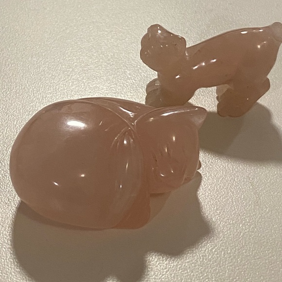 Beautiful Chinese Rose Pink Jade Cats Figurine Set - Picture 11 of 12